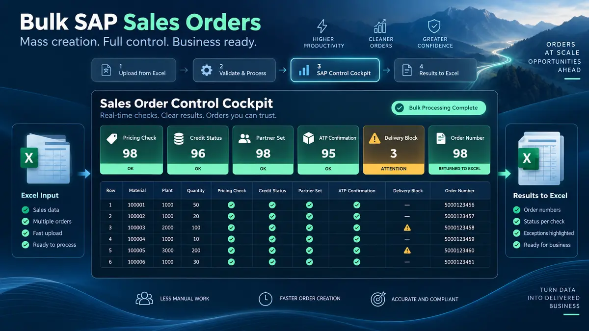 SAP bulk sales order control cockpit for pricing credit partners ATP and results