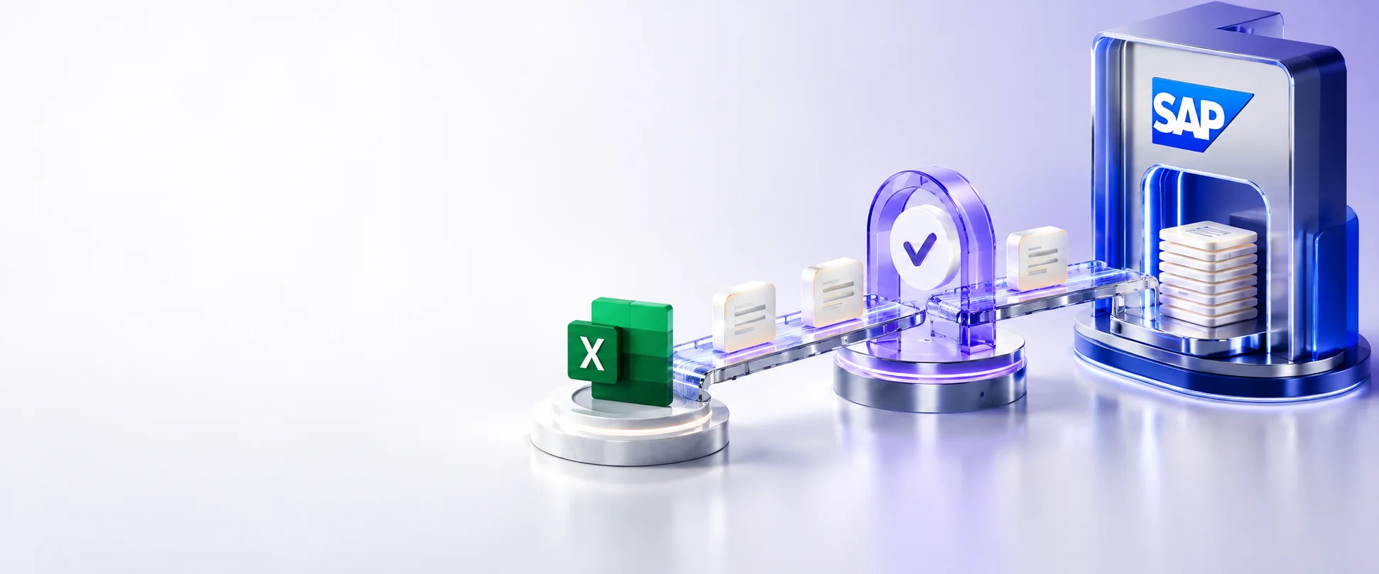 SAP data migration: Excel records crossing a validation gate into SAP