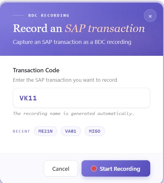 SAP pricing condition automation: Recording a VK11 entry: condition type, key combination, validity, and rate (view 1 of 2)